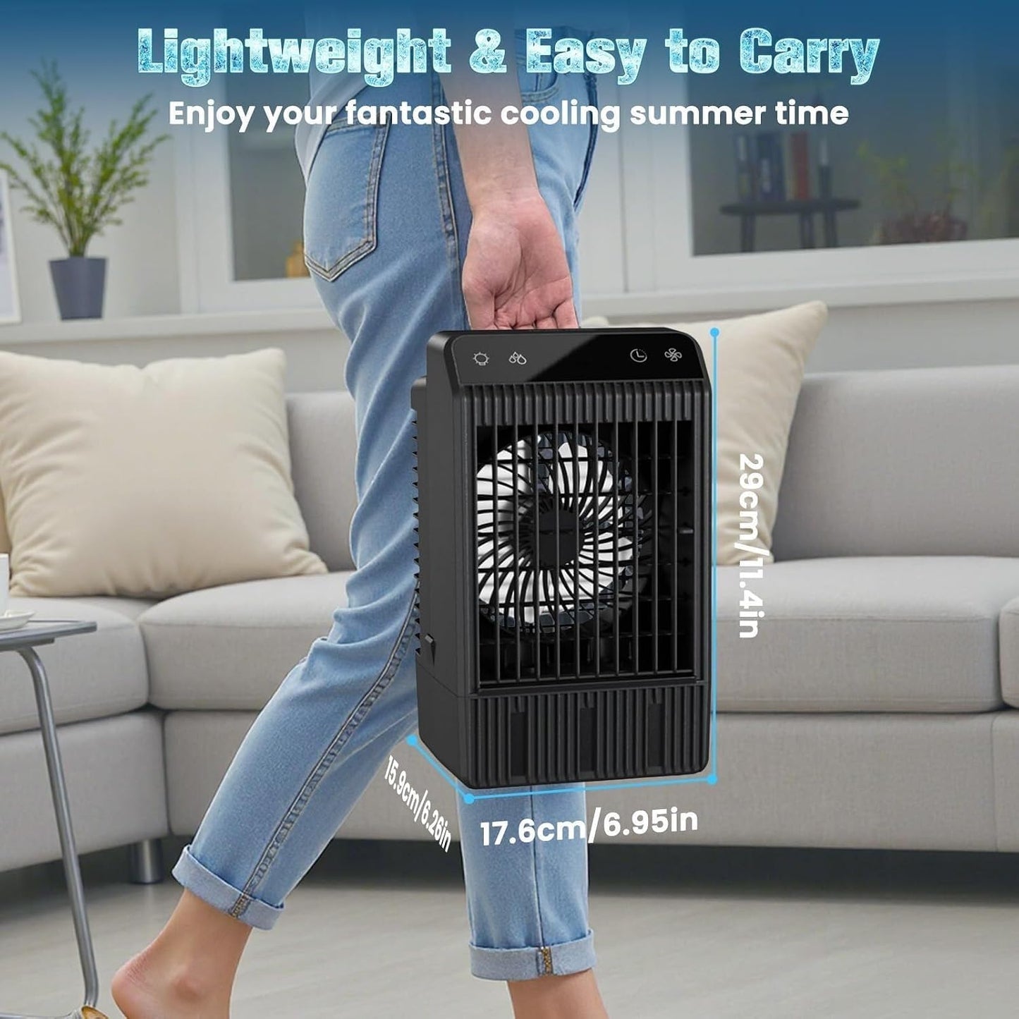 Mini Refroidisseur D'air évaporateur Mobile Avec Réservoir D'eau De 1000 Ml Et 2 Buses De Pulvérisation, 4 Niveaux De Ventilateur Et Minuterie (2 à 12 Heures), éclairage RVB Silencieux (7 Couleurs