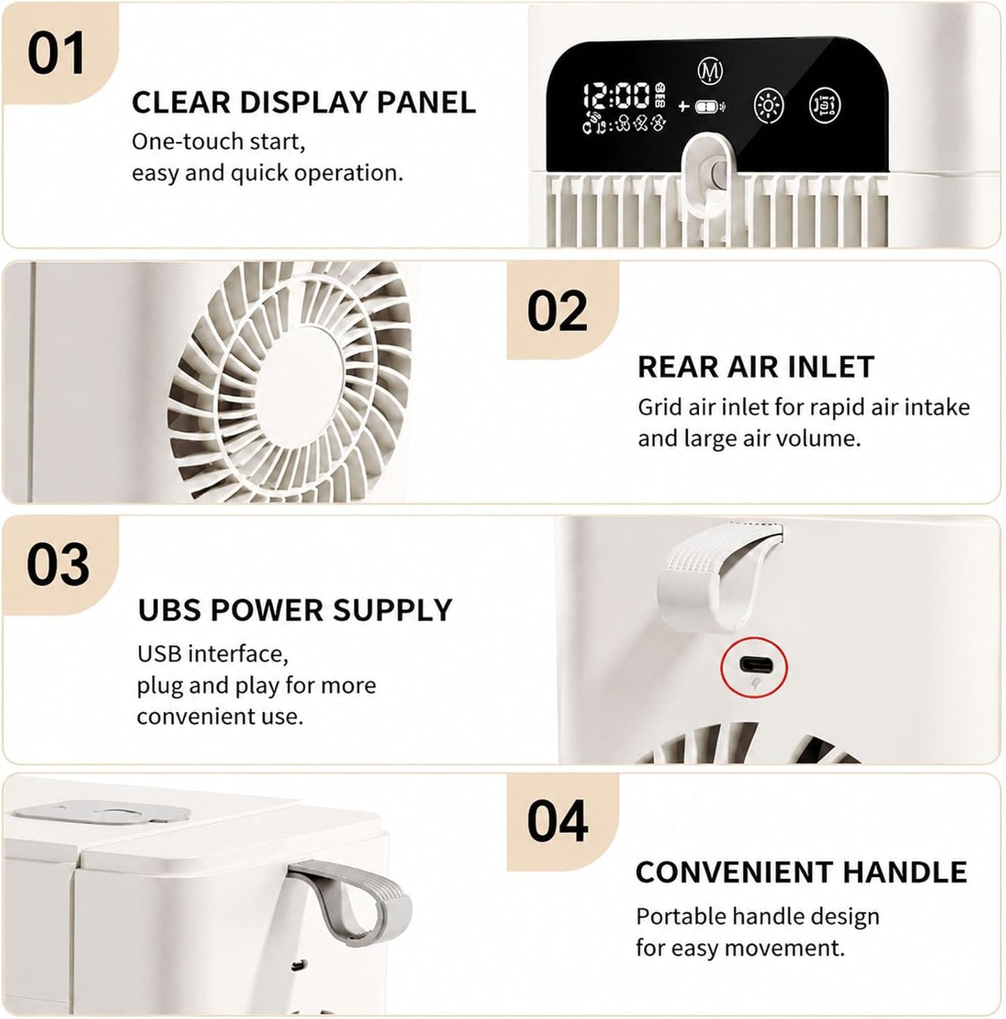 Ventilateur Humidificateur Et RafraîChisseur D'Air Portable Ventilateur Bureau à Refroidissement Par éVaporation Rechargeable Par Usb/Sur Secteur Convient à La Maison Au Bureau