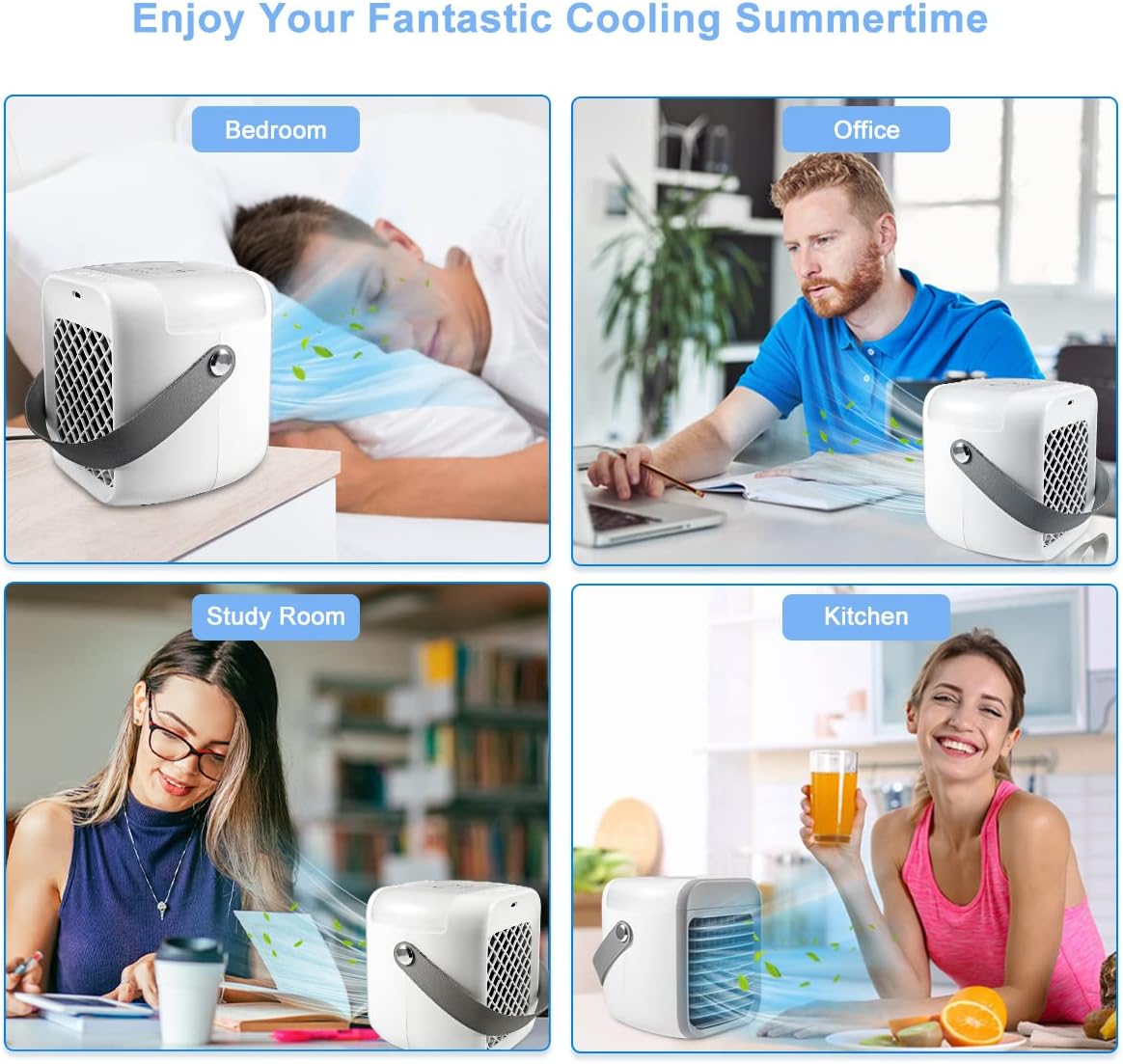 Climatiseur Portable, Refroidisseur D'air Pour La Maison, Mini Climatiseur, Refroidisseur De Ventilateur Personnel 3 En 1, 3 Vitesses De Vent Et 7 Lumières LED, Ventilateur Portable
