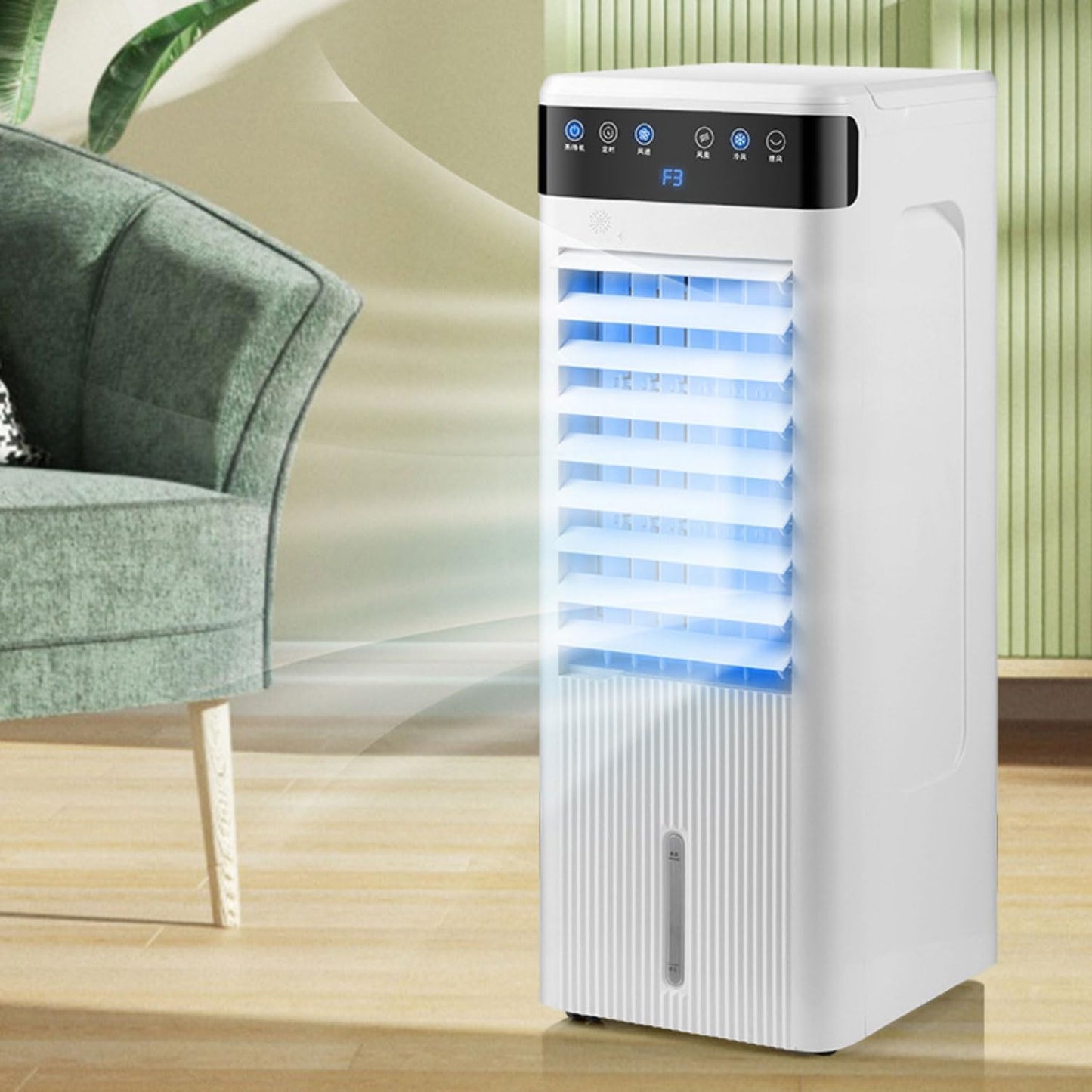 GENERIC Ventilateur De Sol Mobile Refroidi à L'eau, Climatiseur Oscillant Silencieux Avec 3 Vitesses De Vent Et Réservoir D'eau De 4 L Pour La Maison Et Le Bureau
