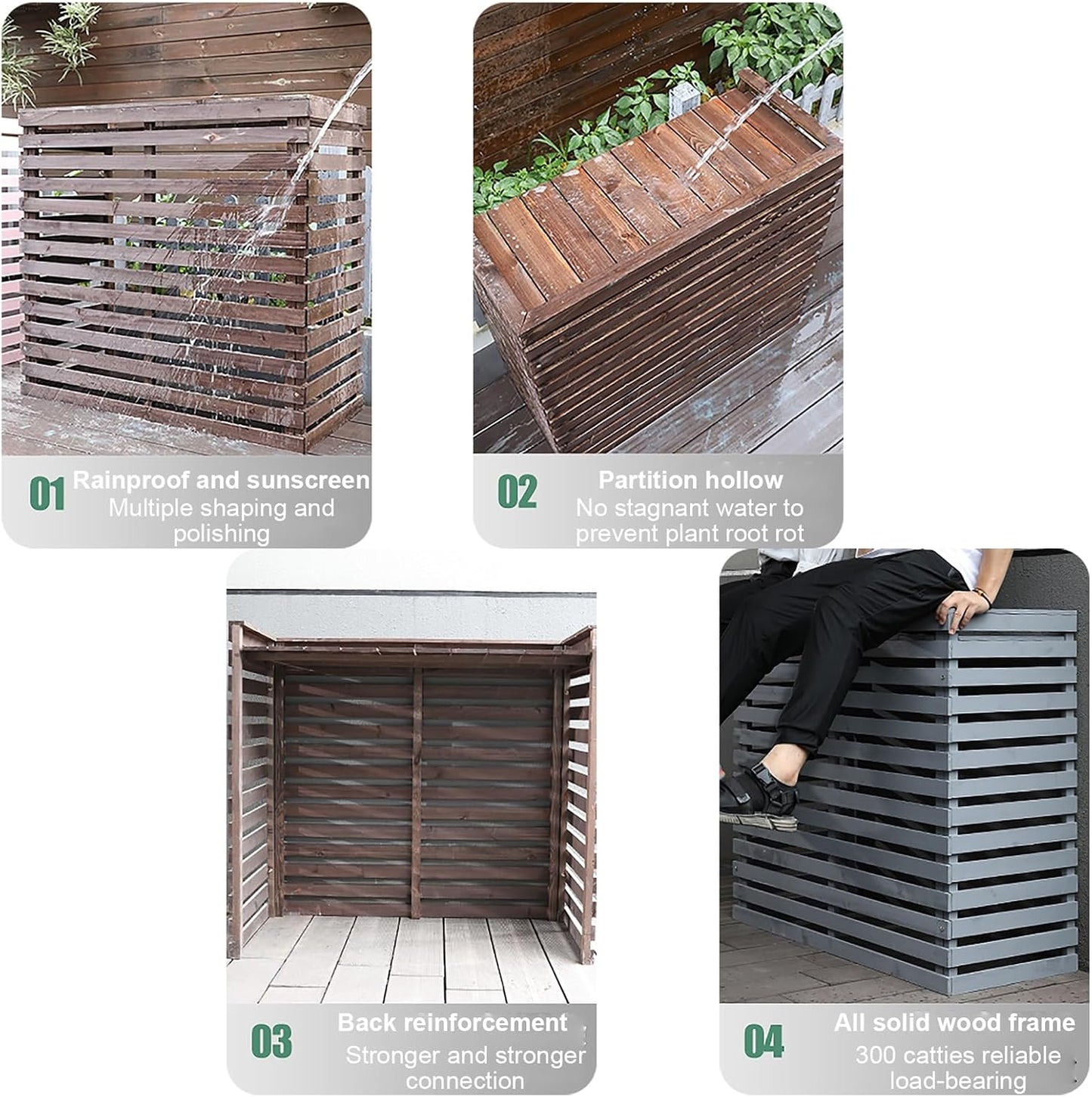 Housse En Bois Pour Climatiseur Extérieur Et Support De Fleurs, Protection Mobile, Design Résistant Aux Intempéries, Couleur Bleue, Accessoire De Maison élégant Et Fonctionnel