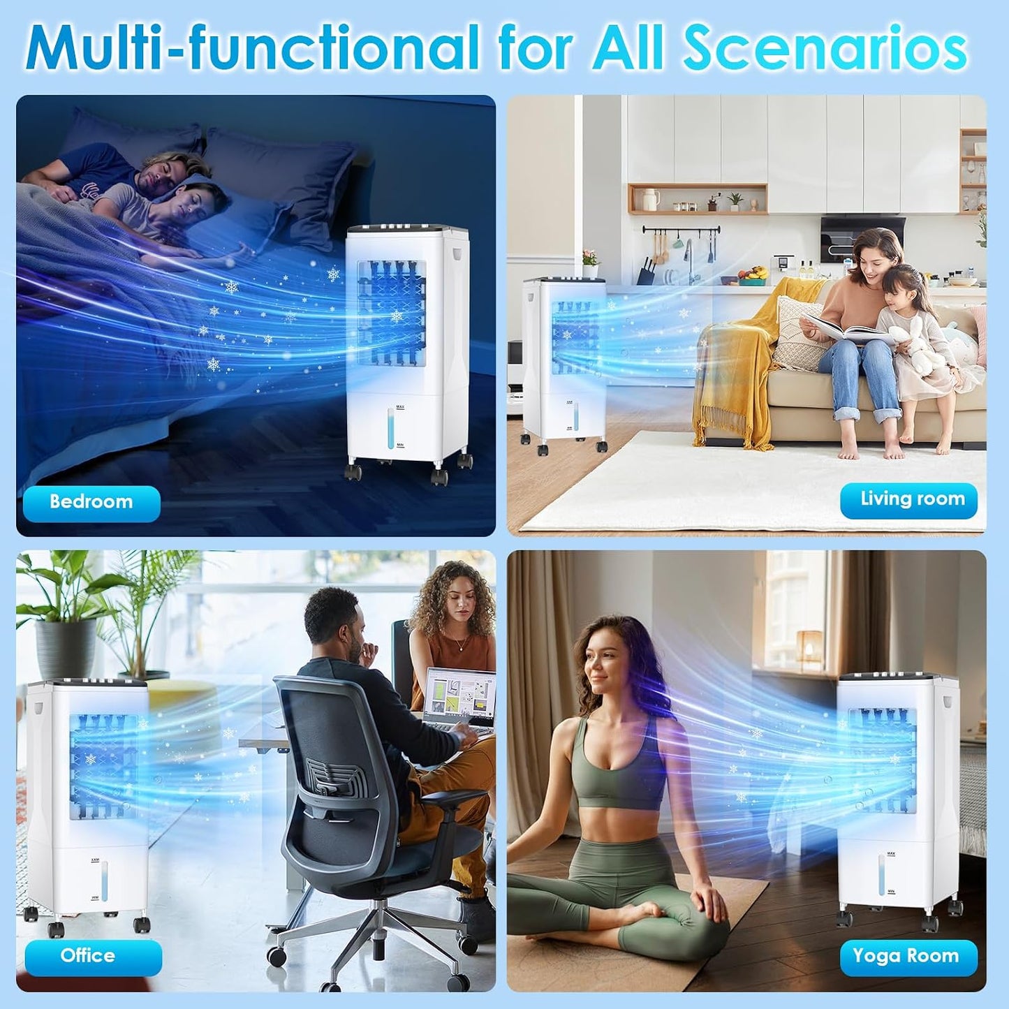 Ventilateur Rafraîchisseur D'air Portable 3 En 1 Avec Refroidissement Par évaporation, Réservoir De 6 L Et Blocs Réfrigérants Inclus. Silencieux (35 DB), Oscillation à 60°. Idéal Pour La Maison, Le