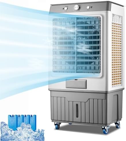 GENERIC Refroidisseur Par évaporation, Climatiseur De 60 L Avec Télécommande, Design Oscillant, Humidificateur à Faible Bruit Pour La Maison, Le Bureau Ou Un Usage Commercial, économe En énergie