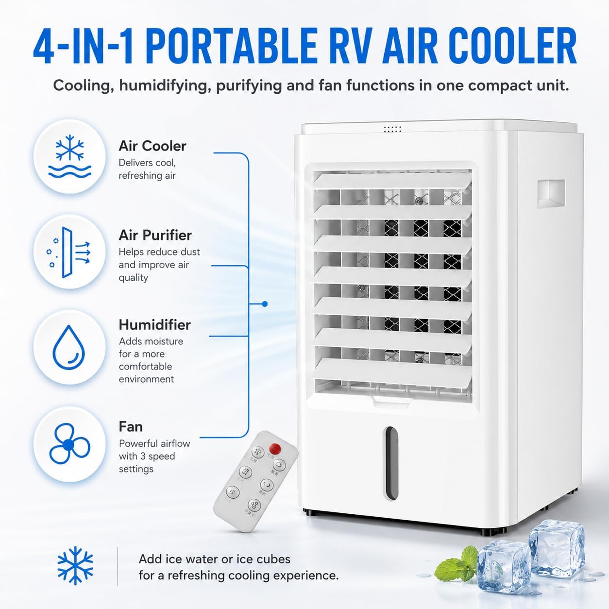  Mini Climatiseur Pour Camping-Car, Ventilateur Portable, Refroidisseur D'air Par Évaporation Avec 3 Vitesses De Ventilation Et Minuterie 1/2/4 H, Ventilateur De Refroidissement 24v