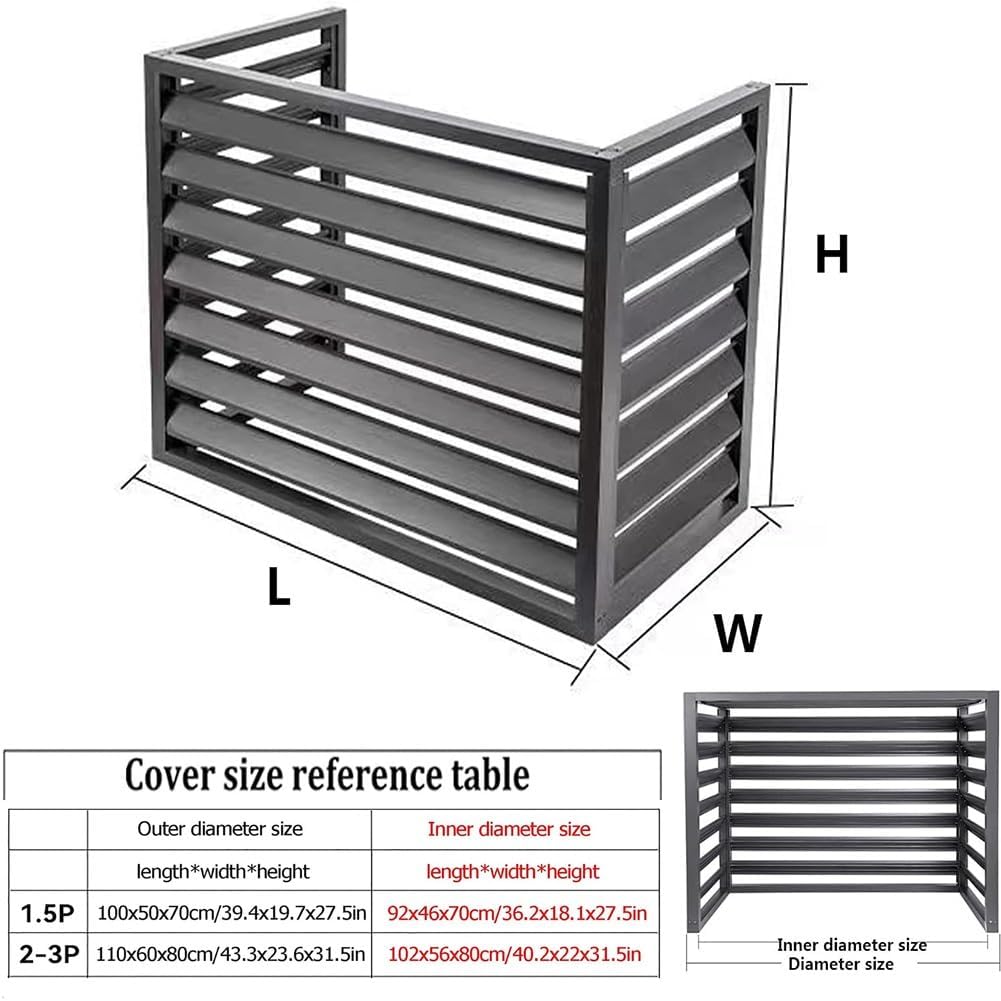  Housse De Protection En Aluminium Pour Climatiseur Extérieur, écran Décoratif Pour Climatiseur, Résistant Aux Intempéries, Gris, 110 X 60 X 80 Cm