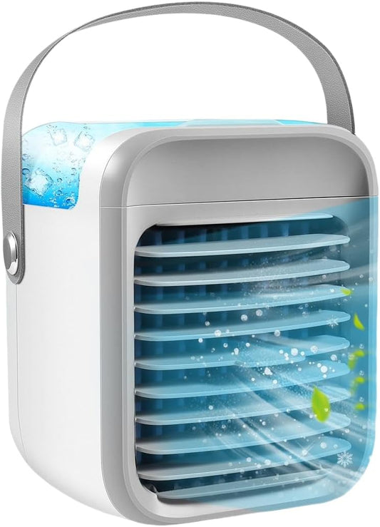  Climatiseur Portable, Refroidisseur D'air Pour La Maison, Mini Climatiseur, Refroidisseur De Ventilateur Personnel 3 En 1, 3 Vitesses De Vent Et 7 Lumières LED, Ventilateur Portable