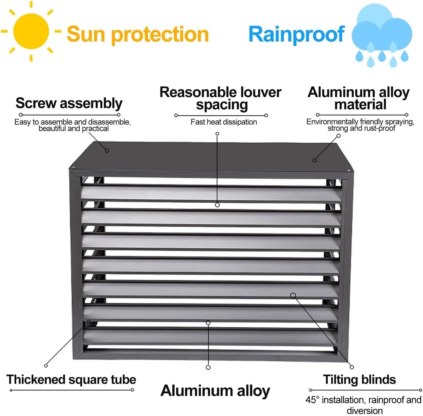 GENERIC Housse En Aluminium à 4 Panneaux Pour Climatiseur D'extérieur Et Support De Fleurs, Clôture Résistante Aux Intempéries, Noir (110 X 60 X 80 Cm)