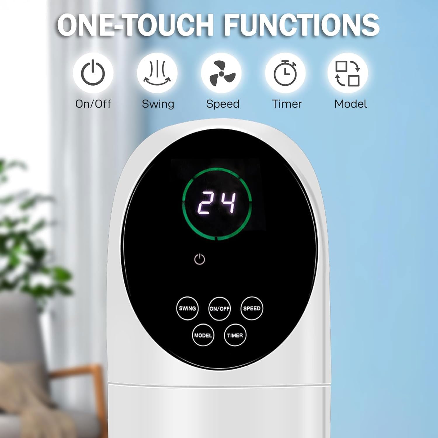 GENERIC Ventilateur De Refroidissement Tour Pour Chambre à Coucher, Ventilateur De Sol Sans Pales Avec 3 Modes, 3 Vitesses Et Affichage Numérique, Refroidisseur D'air Avec Oscillation à 80 °, Minuterie De 7,5