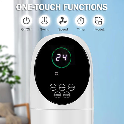GENERIC Ventilateur De Refroidissement Tour Pour Chambre à Coucher, Ventilateur De Sol Sans Pales Avec 3 Modes, 3 Vitesses Et Affichage Numérique, Refroidisseur D'air Avec Oscillation à 80 °, Minuterie De 7,5