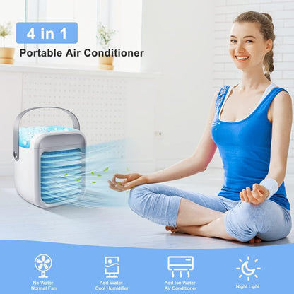  Climatiseur Portable, Refroidisseur D'air Pour La Maison, Mini Climatiseur, Refroidisseur De Ventilateur Personnel 3 En 1, 3 Vitesses De Vent Et 7 Lumières LED, Ventilateur Portable