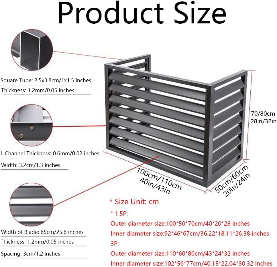 GENERIC Cache-unité AC En Aluminium, Mini écran De Clôture Pour Pompe à Chaleur Fendue, Couverture De Réduction Du Bruit Extérieur à 3 Panneaux, Convient Aux Climatiseurs De 110 X 80 X 60 Cm, Marron