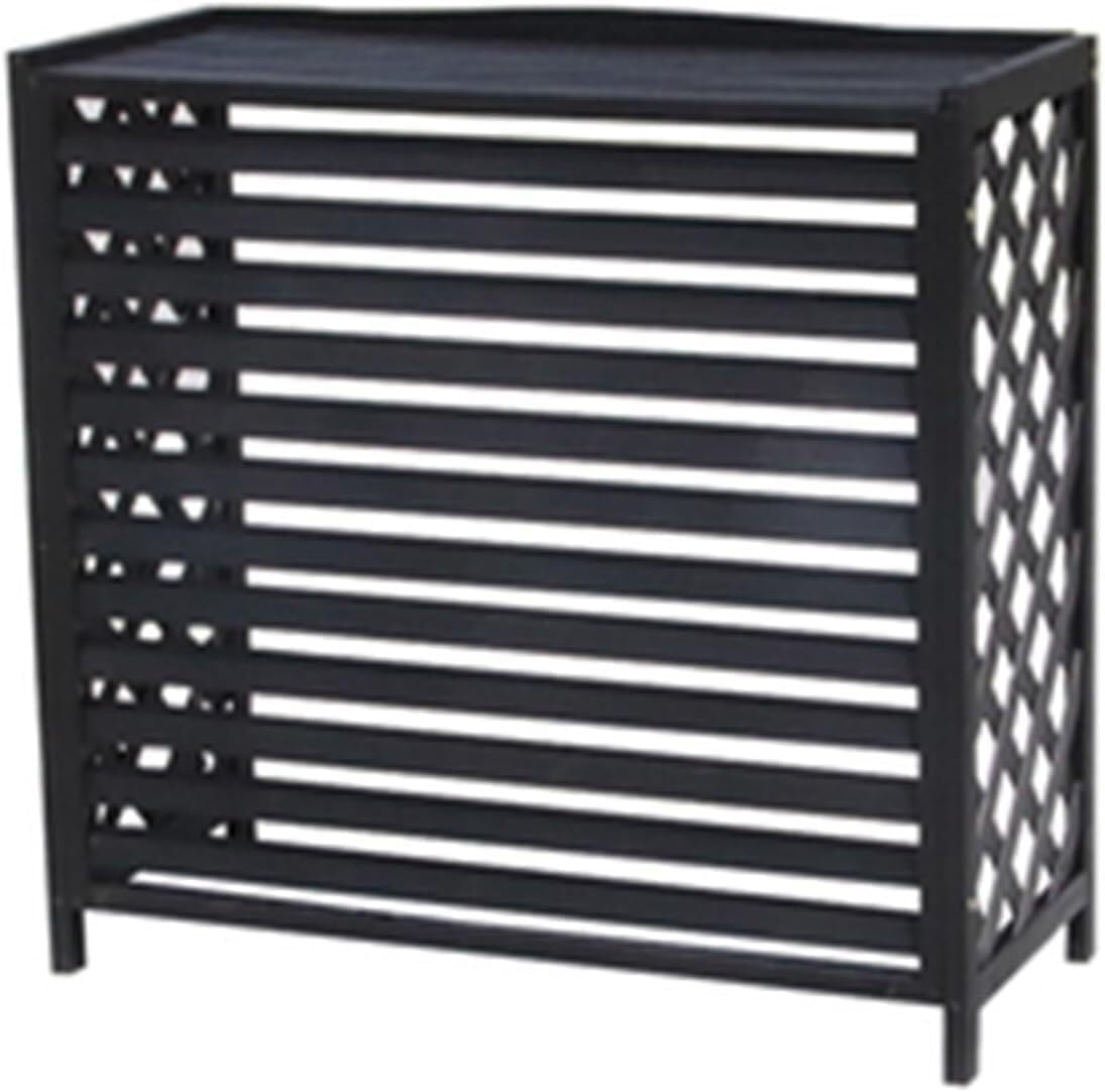  Housse De Climatiseur En Bois Massif Noir Avec Support Et Support De Fleurs - 105 X 47 X 100 Cm - Parfait Pour La Décoration D'intérieur Et Pour économiser De L'espace