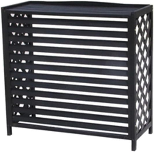  Housse De Climatiseur En Bois Massif Noir Avec Support Et Support De Fleurs - 105 X 47 X 100 Cm - Parfait Pour La Décoration D'intérieur Et Pour économiser De L'espace