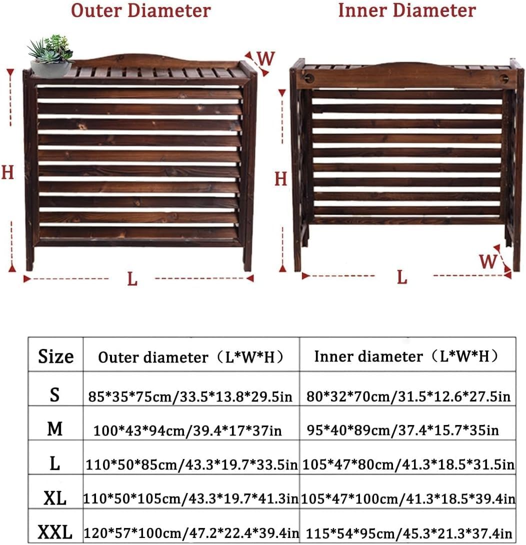  Housse De Climatiseur En Bois Massif Noir Avec Support Et Support De Fleurs - 105 X 47 X 100 Cm - Parfait Pour La Décoration D'intérieur Et Pour économiser De L'espace