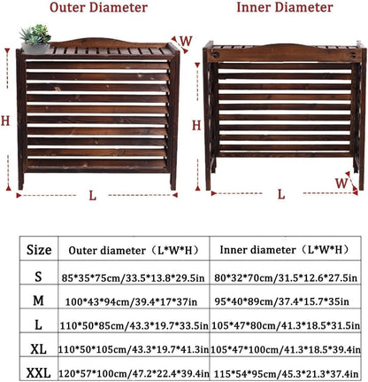  Housse De Climatiseur En Bois Massif Noir Avec Support Et Support De Fleurs - 105 X 47 X 100 Cm - Parfait Pour La Décoration D'intérieur Et Pour économiser De L'espace