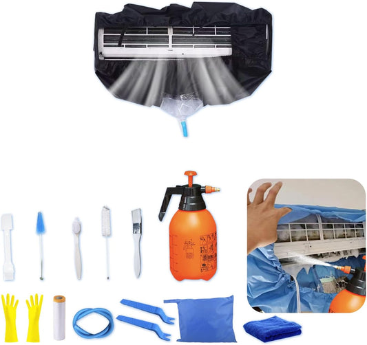  Kit Nettoyage Climatiseur Mural，Kit Nettoyage Climatisation Split，Nettoyage Climatisation Split，Bâche Nettoyage Clim(15 Pièces, Noir, Taille Moyenne : 68-98 Cm / 27,55-39,37 Pouces)