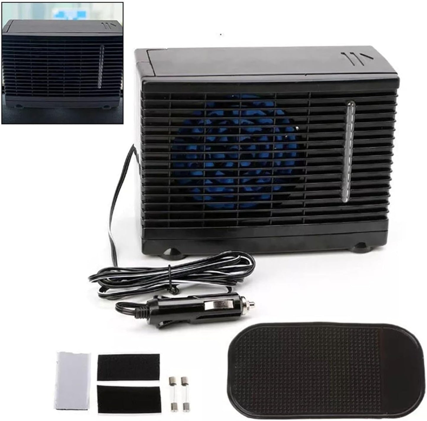  1 Ventilateur Portable Pour Voiture, Climatiseur Par évaporation Avec Eau Glacée, Faible Bruit, Vitesse Réglable, Alimenté Par USB Pour Véhicule, Cabine, Camping, Voyage, ABS Noir
