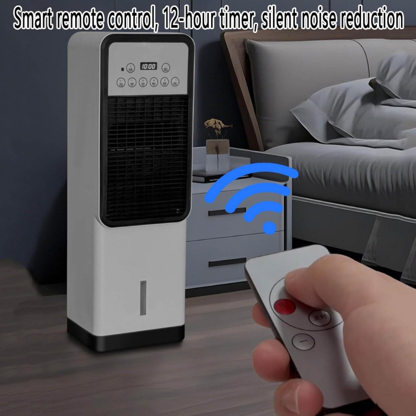 GENERIC Refroidisseur D'air Par évaporation Portable, Ventilateur De Tour De Refroidissement Avec Réservoir D'eau De 3L, Télécommande, Minuterie 12H, Oscillation à 120°, 4 Modes, 3 Vitesses Pour La Maison Et