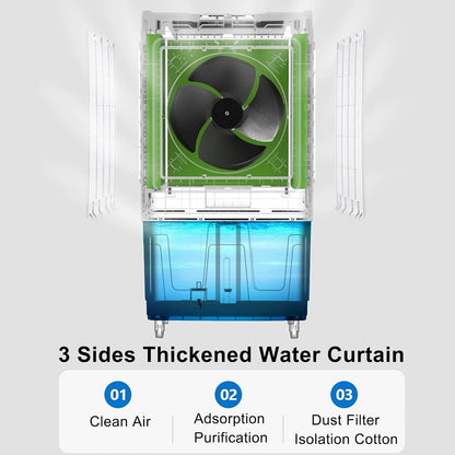  Refroidisseur D'air évaporatif Commercial, Humidificateur Industriel, Climatiseur 3 En 1 200 W, Grand Réservoir D'eau De 50 L, Rafraîchisseur D'air Pour La Maison, Jusqu'à 50 M²