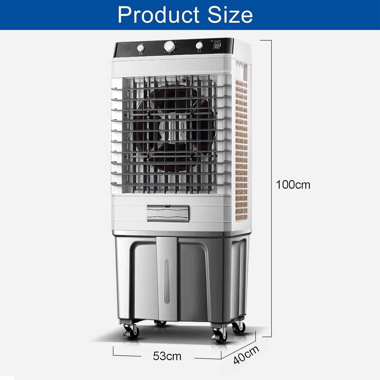 GENERIC Refroidisseur De Climatiseur Industriel Portable 200 W, Réservoir D'eau De 50 L, Faible Bruit, 3 Vitesses De Vent, Zone De Refroidissement Jusqu'à 60 M², Convient Pour Une Utilisation En Intérieur