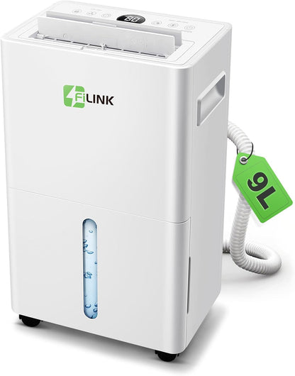  Deshumidificateur D Air 9L/Jour, Déshumidificateur Electrique, Minuterie 24H, Verrouillage Pour Enfants, Protection Anti Débordement, 60m³(25m²), Pour Maison, Appartement, Salle De Bain, Chambre, Cave