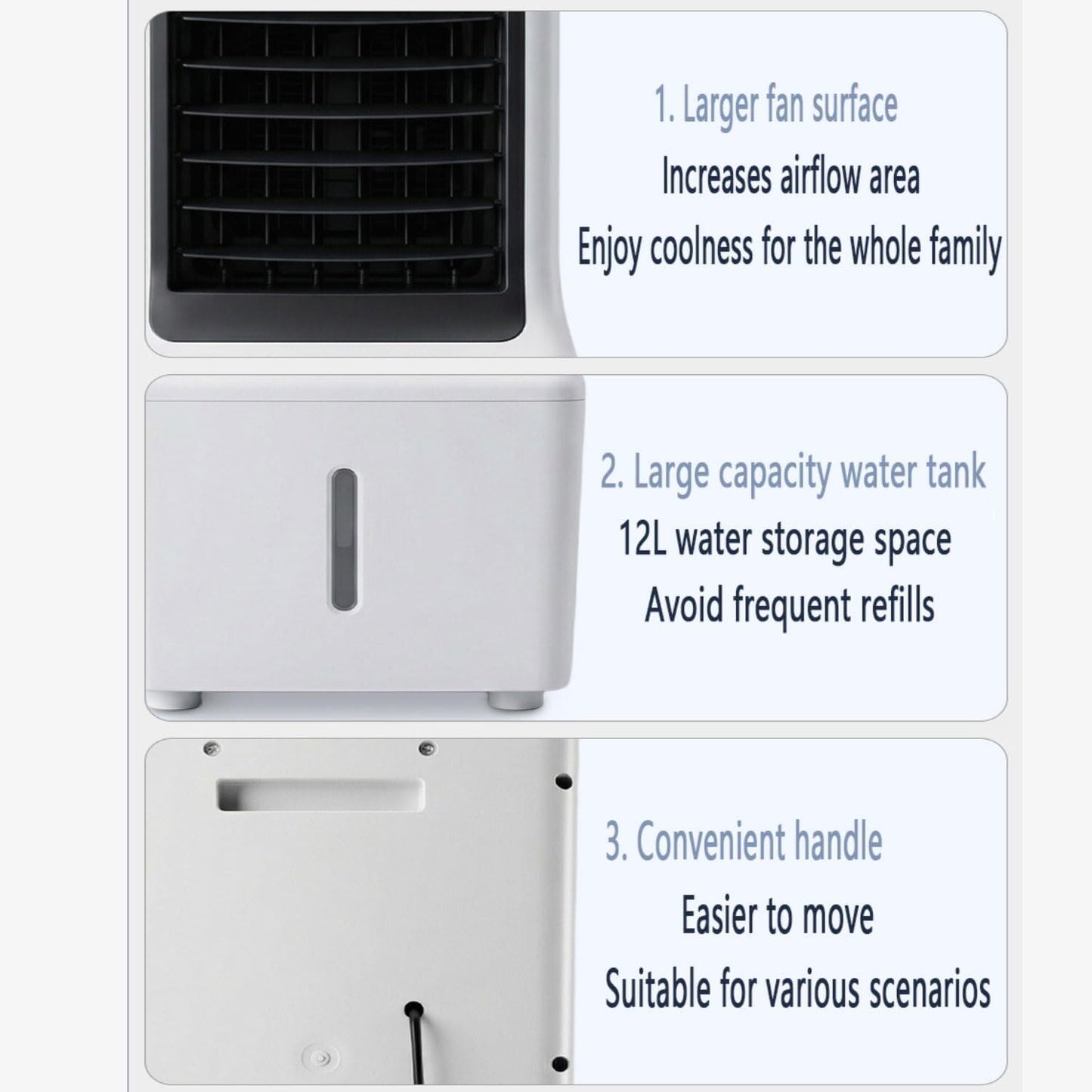 GENERIC Refroidisseur Par évaporation Avec Réservoir D'eau De 12 L, Climatiseur Silencieux, 3 Vitesses, Filtre Lavable, Débit D'air Puissant De 180 M³/h Pour La Maison Et Le Bureau