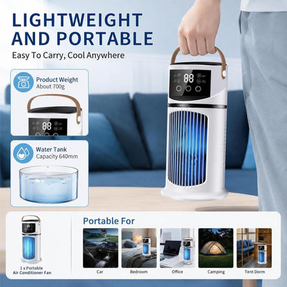  Climatiseurs Portatifs | 4 En 1 Climatiseur Portable | Ventilateur De Bureau Silencieux Rafraîchisseur D'Air | Rechargeable Par USB, Pour La Chambre, Le Bureau, La Maison