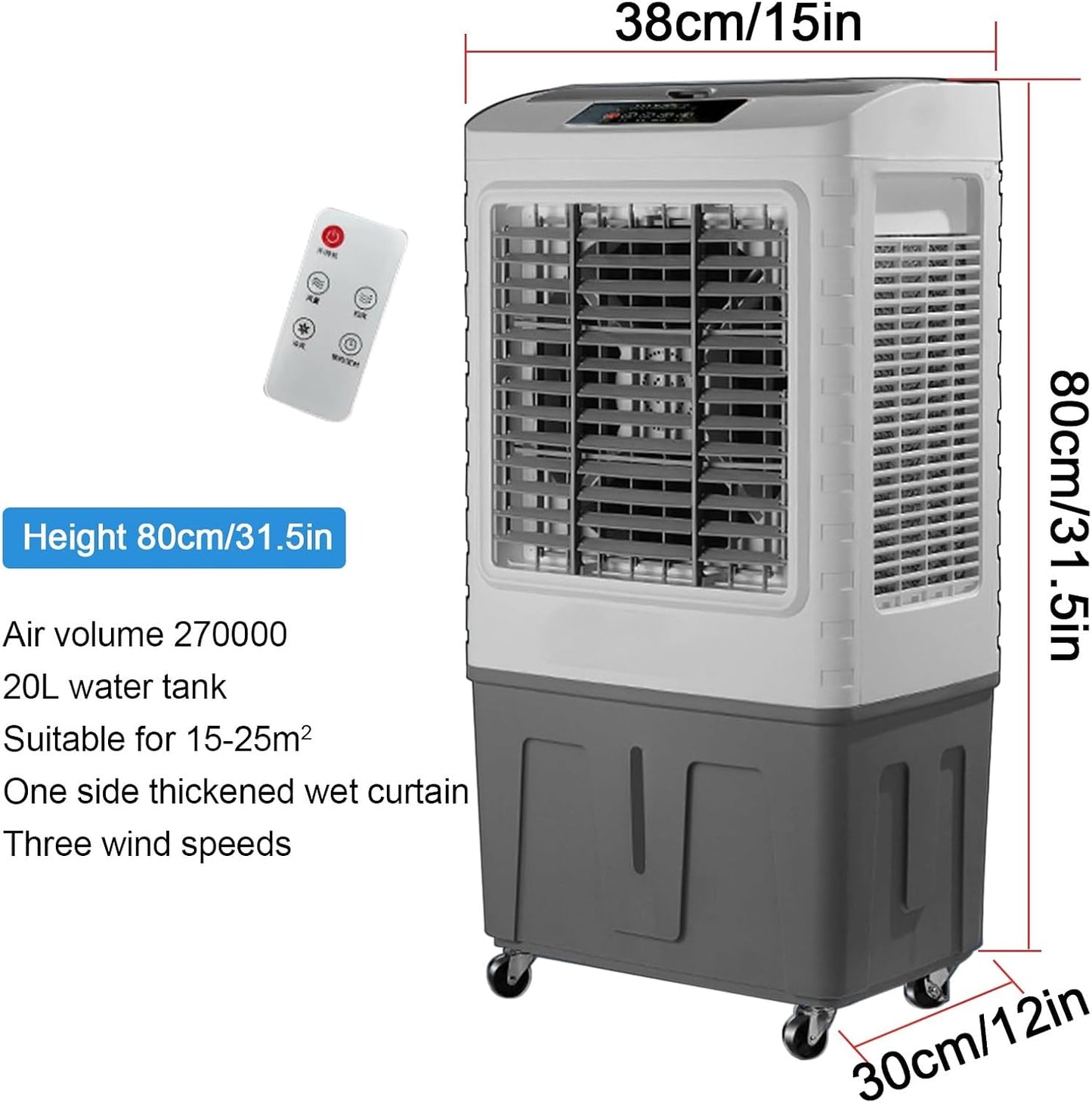 GENERIC Refroidisseur D'air Par évaporation 1800 CFM, Oscillation à 120°, 3 Vitesses, Télécommande, 4 Glacières, Ventilateur De Refroidissement à Air 3 En 1 Pour La Maison, Le Bureau, L'extérieur