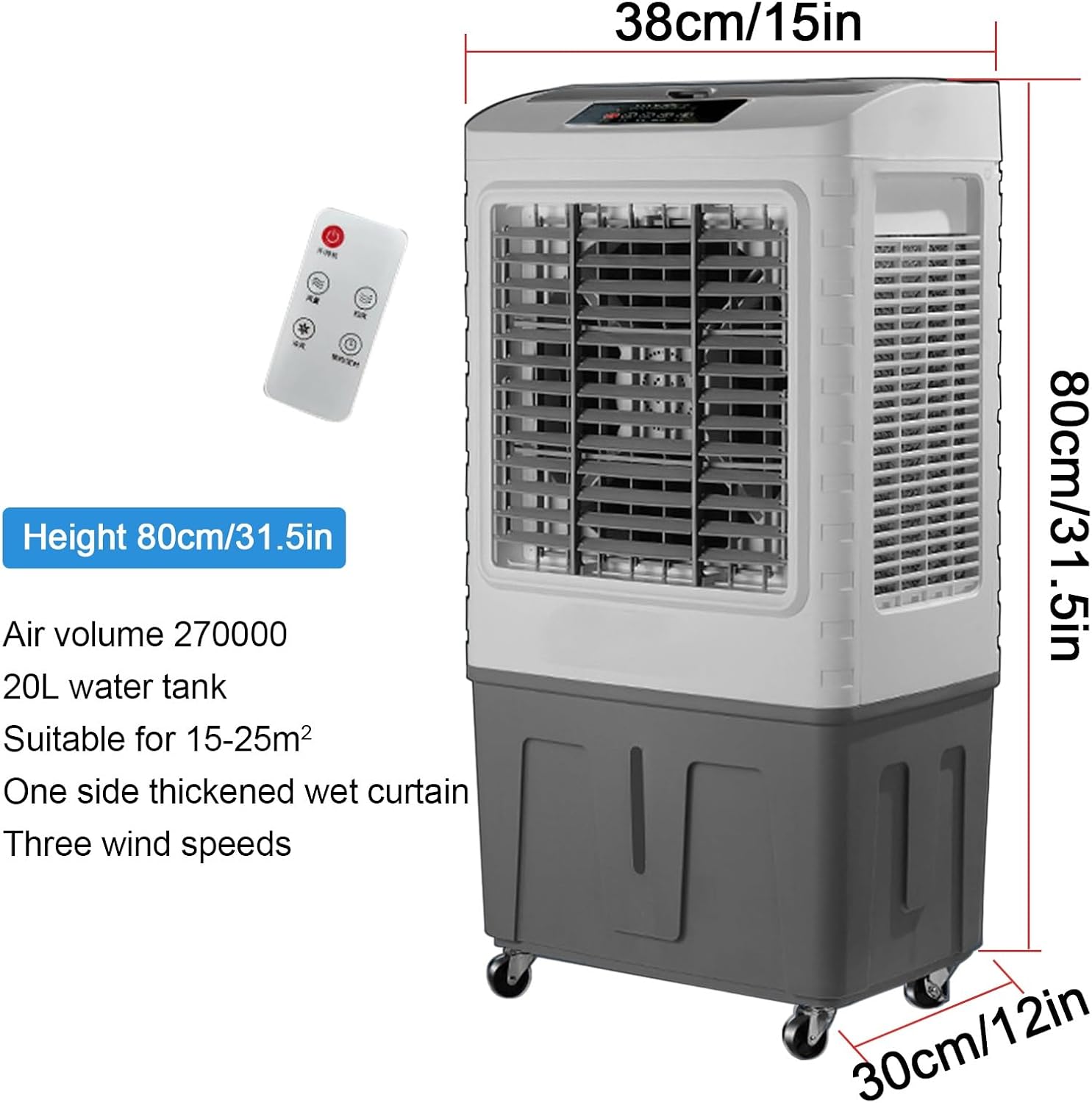 GENERIC Refroidisseur D'air Par évaporation 1800 CFM, Oscillation à 120°, 3 Vitesses, Télécommande, 4 Glacières, Ventilateur De Refroidissement à Air 3 En 1 Pour La Maison, Le Bureau, L'extérieur