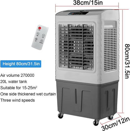 GENERIC Refroidisseur D'air Par évaporation 1800 CFM, Oscillation à 120°, 3 Vitesses, Télécommande, 4 Glacières, Ventilateur De Refroidissement à Air 3 En 1 Pour La Maison, Le Bureau, L'extérieur