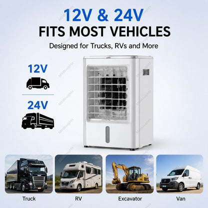  Climatiseur 4 En 1 Pour Camions, Ventilateur Portable à 3 Vitesses Et 4 Modes, Refroidissement Rapide, Idéal Pour Les Semi-remorques, Les Bus, Les Camping-Cars Et Les Habitations Car-24V