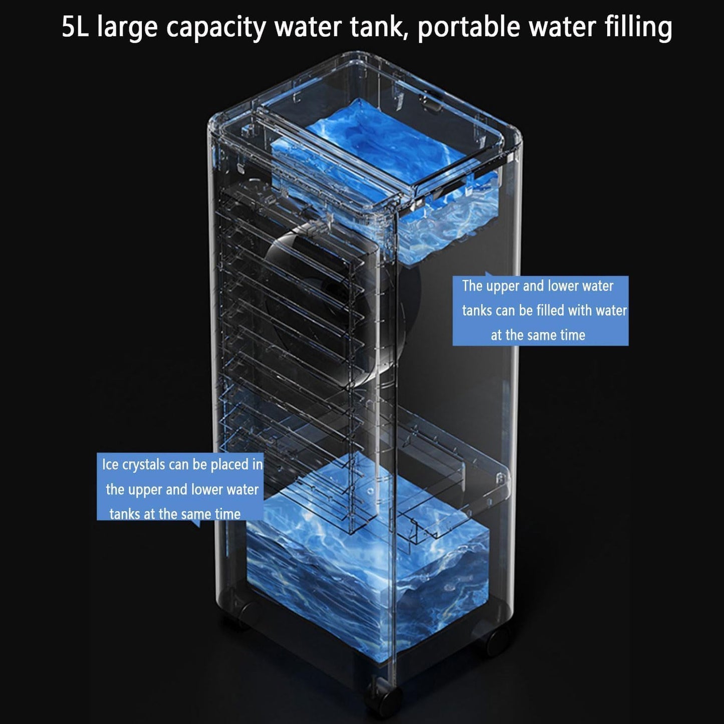 GENERIC Ventilateur De Sol Mobile Refroidi à L'eau, Climatiseur Oscillant Silencieux Avec 3 Vitesses De Vent Et Réservoir D'eau De 4 L Pour La Maison Et Le Bureau