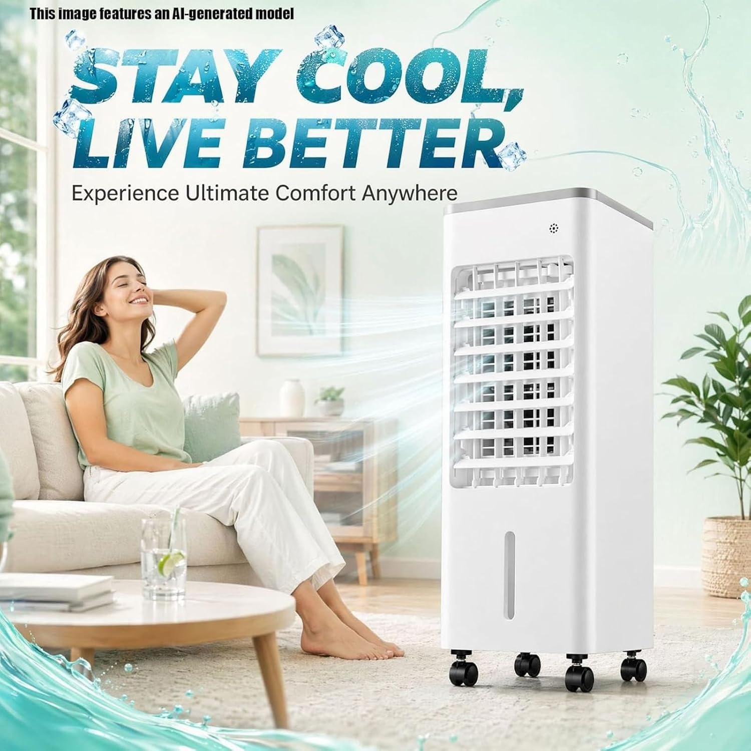  Climatiseur Portable 4-en-1, Rafraîchisseur D'air Par évaporation Avec Réservoir De 6 L, Télécommande, 3 Vitesses Et Roulettes – Idéal Pour La Maison, La Chambre, Le Bureau Ou Le Camping (Black)