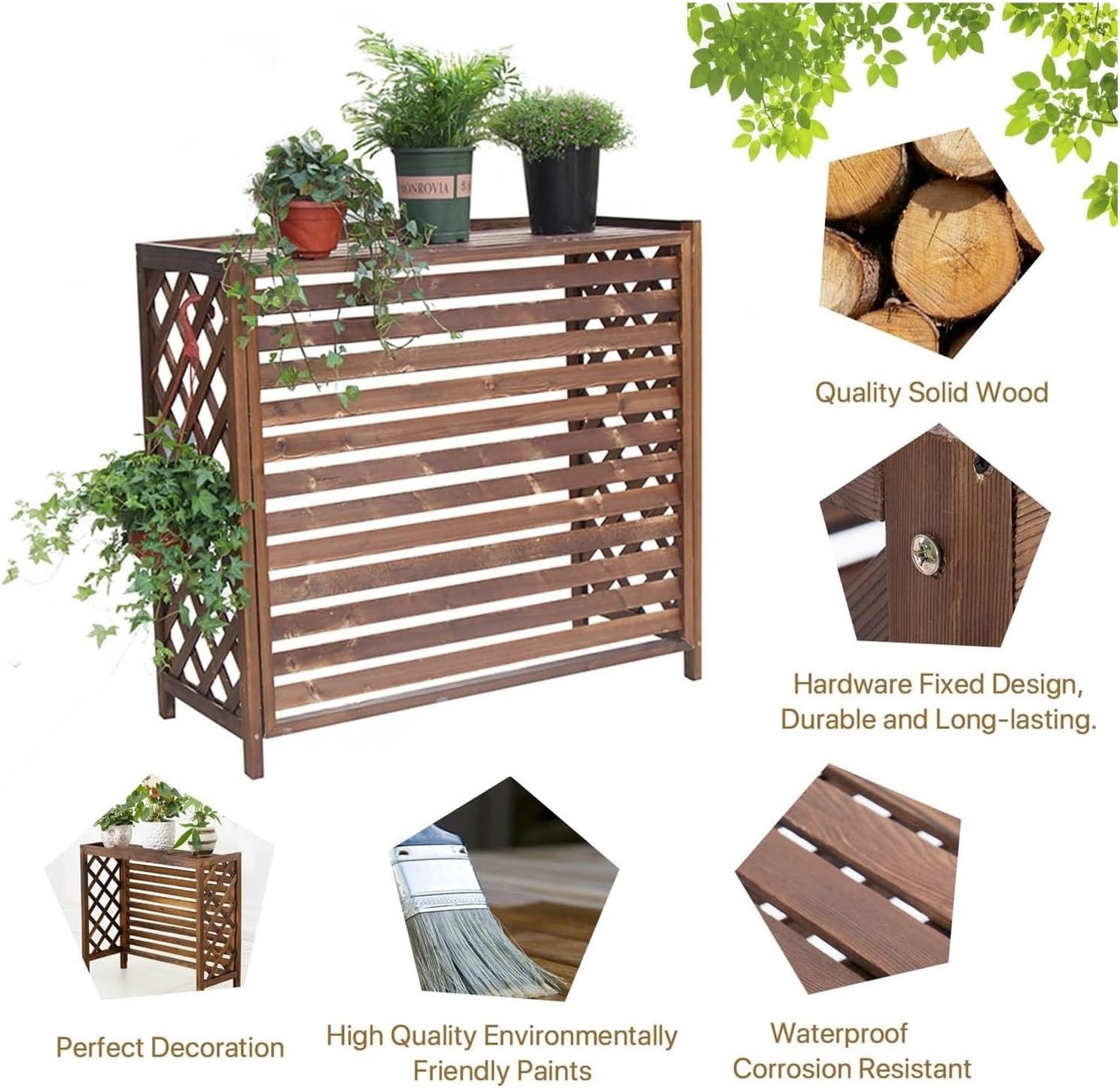  Couvercle De Protection En Bois Pour Climatiseur Extérieur, Cadre étanche Pour Climatiseur Extérieur à Persiennes, Coque De Poubelle Dissimulée, Facile à Installer