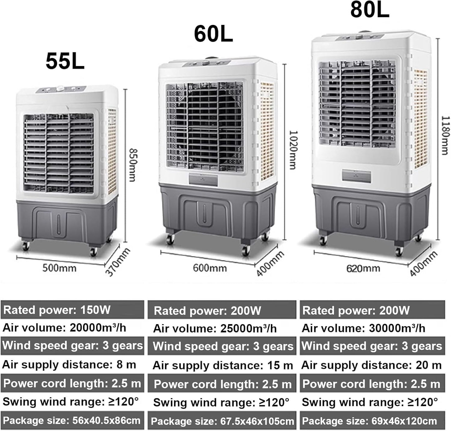 GENERIC Refroidisseur D'air Portable, Climatiseur Par évaporation 3 En 1, Léger, Faible Bruit, Persiennes Oscillantes, 3 Vitesses Du Vent, Grande Capacité Pour L'intérieur Et L'extérieur