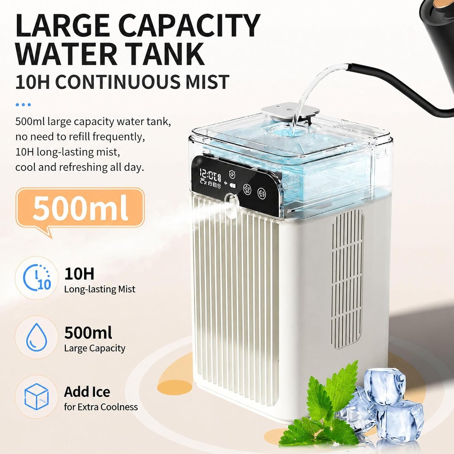  Ventilateur Humidificateur Et RafraîChisseur D'Air Portable Ventilateur Bureau à Refroidissement Par éVaporation Rechargeable Par Usb/Sur Secteur Convient à La Maison Au Bureau