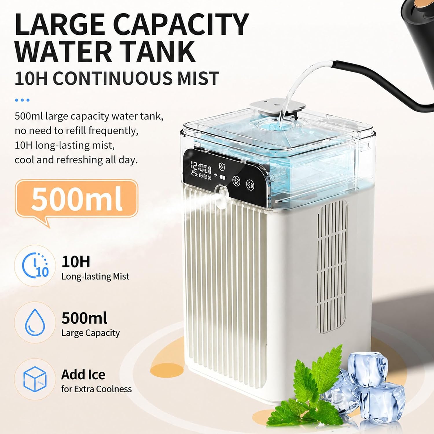  Ventilateur Humidificateur Et RafraîChisseur D'Air Portable Ventilateur Bureau à Refroidissement Par éVaporation Rechargeable Par Usb/Sur Secteur Convient à La Maison Au Bureau