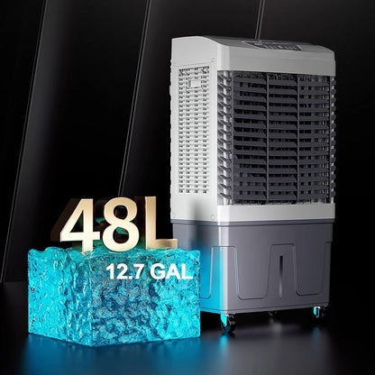 GENERIC Refroidisseur D'air Par évaporation Portable Avec Oscillation à 120°, 3 Vitesses, Idéal Pour Les Terrasses, Les Garages Et L'utilisation Commerciale