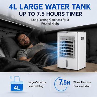  Climatiseur 4 En 1 Pour Camions, Ventilateur Portable à 3 Vitesses Et 4 Modes, Refroidissement Rapide, Idéal Pour Les Semi-remorques, Les Bus, Les Camping-Cars Et Les Habitations Car-24V