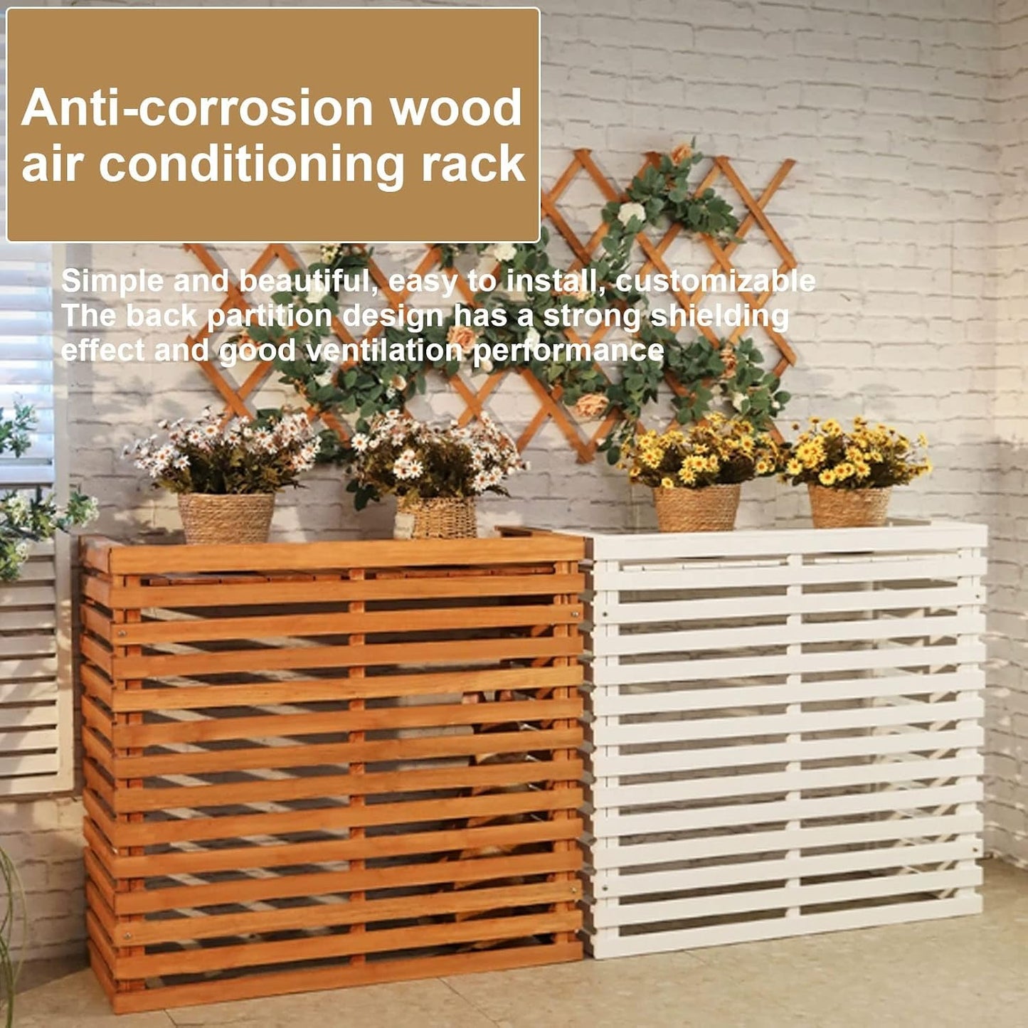  Housse En Bois Pour Climatiseur – Protection Extérieure Pour Climatiseurs Et Pompes à Chaleur – Clôture élégante Pour Dissimuler Le Climatiseur, Idéale Pour Une Utilisation En Extérieur