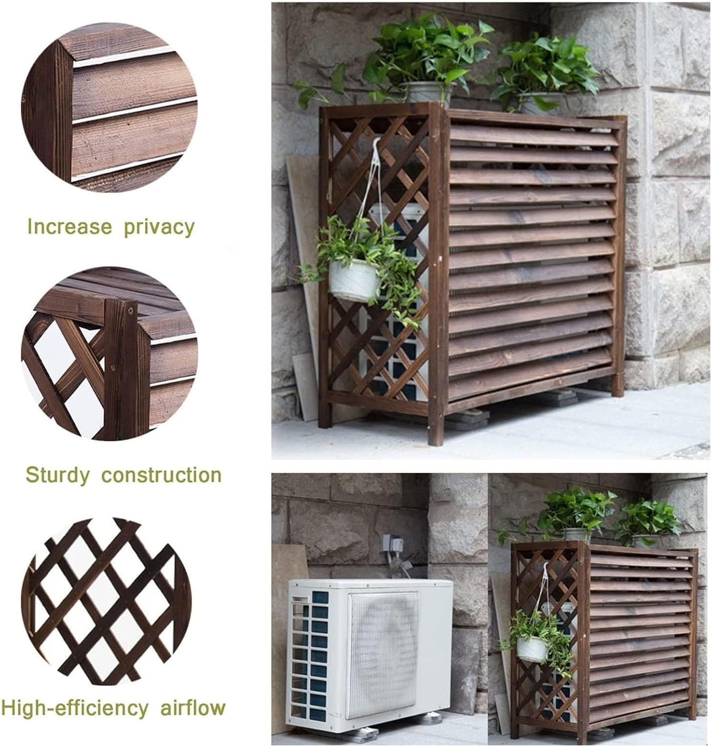  Clôture De Climatiseur De Type Fenêtre, Couvercle De Climatiseur, Coque De Poubelle En Bois Massif, Support De Climatiseur Dissimulé, Support De Fleurs, Grille De Protection