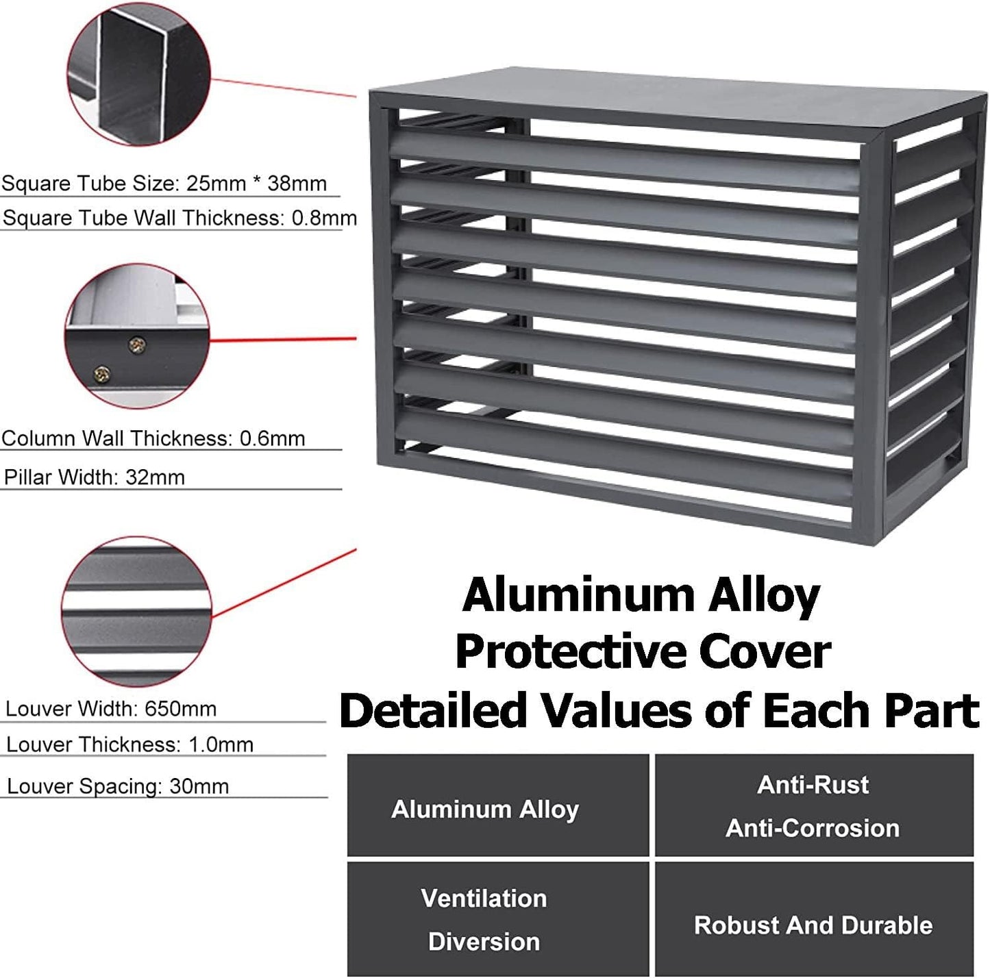  Housse En Aluminium Résistant Aux Intempéries Pour Climatiseur – Grille Pour Climatisation Extérieure Et Pompes à Chaleur, Bouclier Pour Rangement De Jardin Et Boîtiers, Ion Toutes Saisons