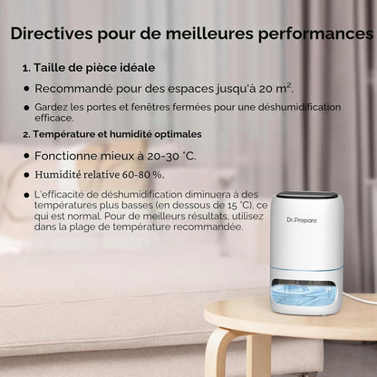  Dr.Prepare Deshumidificateur Electrique Deshumidificateur D Air 1L Deshumidificateurs Pour Chambre à Coucher Deshumidificateurs La Maison Portable Et Ultra Silencieux, Chambre, Bains, Armoire