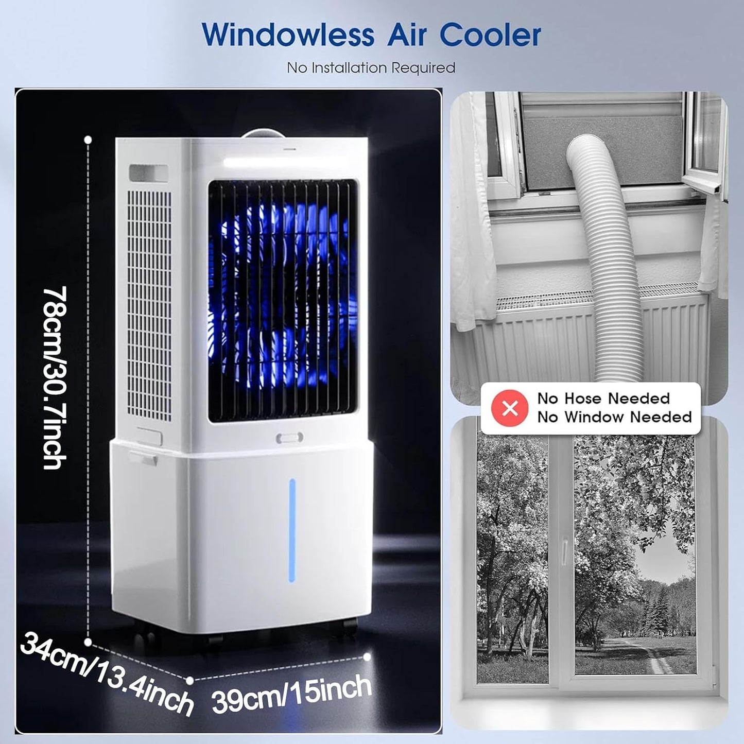  Climatiseur Mobile 25L, Refroidisseur D'Air Évaporatif Avec Télécommande, 3 Vitesses Et 3 Modes, Minuterie 12H, 2 Boîtes Des Glacières, Climatisation Portable Pour Maison Bureau Chambre Cuisine