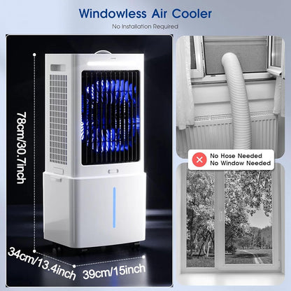  Climatiseur Mobile 25L, Refroidisseur D'Air Évaporatif Avec Télécommande, 3 Vitesses Et 3 Modes, Minuterie 12H, 2 Boîtes Des Glacières, Climatisation Portable Pour Maison Bureau Chambre Cuisine