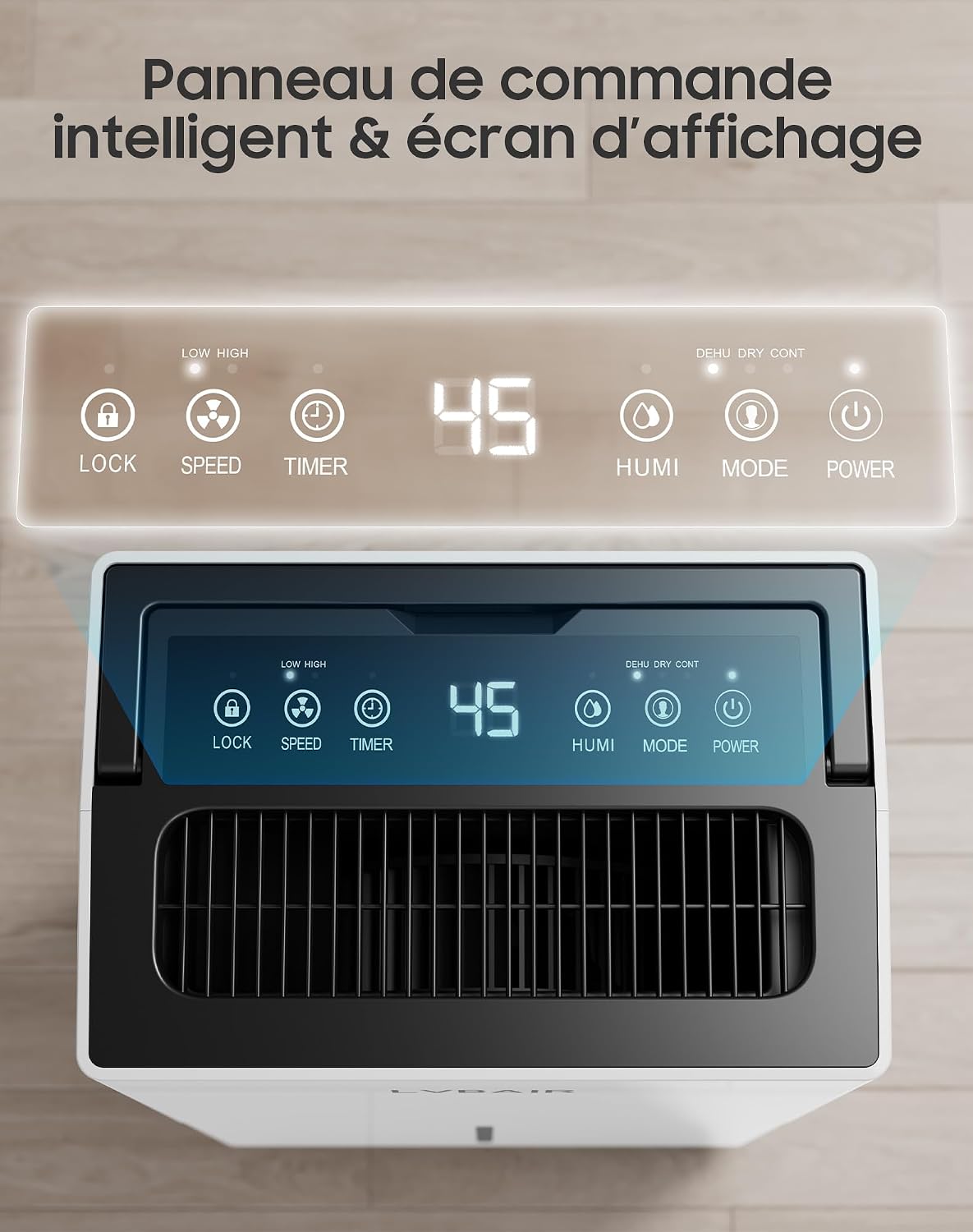 Déshumidificateur 20L/jour - Déshumidificateur électrique Puissant, économe En énergie, Portable, 3 Modes Et Contrôle Intelligent De L'humidité, Déshumidificateur électrique