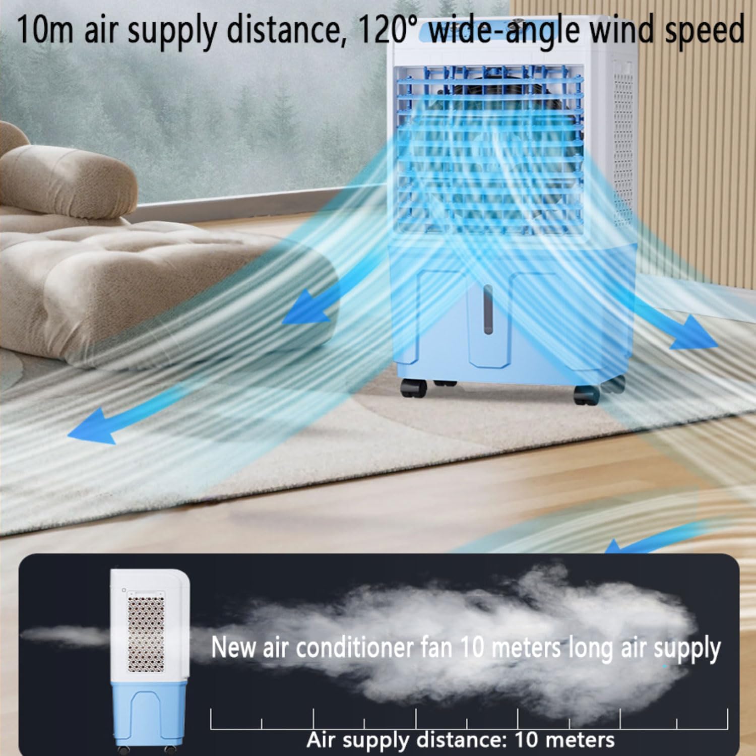 GENERIC Ventilateur De Refroidisseur D'air Portable Avec Packs De Glace, Unité De Climatisation évaporative 3 En 1, 36dB Whisper Silencieux, 120 ° Oscillant, Conception Mobile Pour Bureau De Chambre