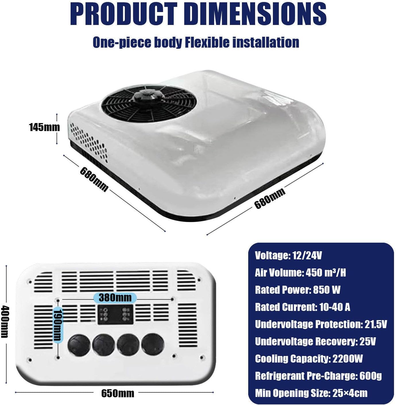  Climatiseur De Toit Avec Compresseur Scroll, Faible Niveau Sonore, Refroidissement De Stationnement 12V/24V Pour Camping-Cars, Camions, Fourgonnettes Et Remorques à Bateaux