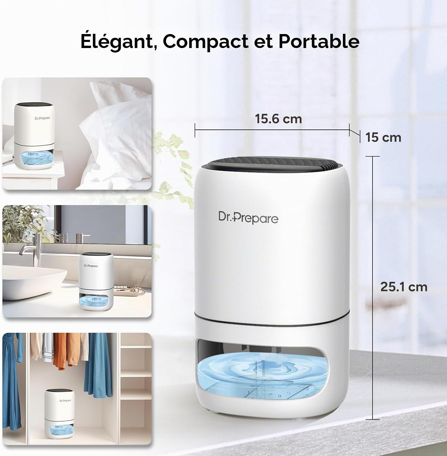  Dr.Prepare Deshumidificateur Electrique Deshumidificateur D Air 1L Deshumidificateurs Pour Chambre à Coucher Deshumidificateurs La Maison Portable Et Ultra Silencieux, Chambre, Bains, Armoire
