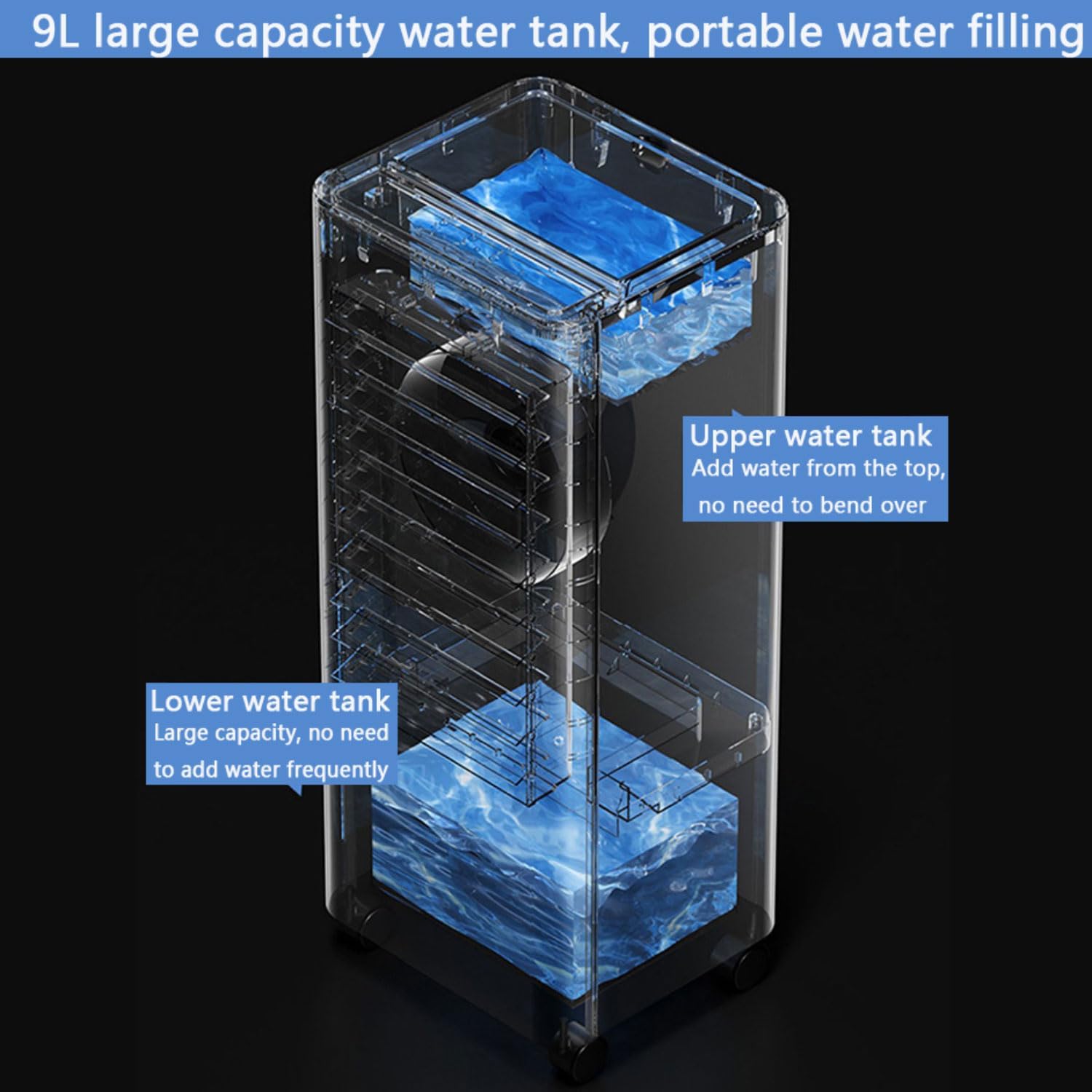 GENERIC Climatiseur Portable, Rafraîchisseur D'air évaporatif Avec Réservoir 9L, Oscillation 90°, 4 Blocs De Glace, 3 Modes, 3 Vitesses, Télécommande, Minuterie 15H, Ventilateur Pour Chambre, Bureau